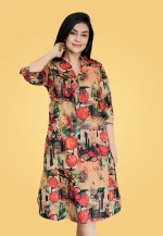 Breeze Aline Linen Midi Dress Brown - Image 4