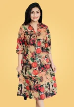 Breeze Aline Linen Midi Dress Brown - Image 3