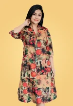 Breeze Aline Linen Midi Dress Brown - Image 2