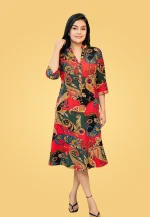 Breeze Aline Linen Midi Dress Red - Image 5