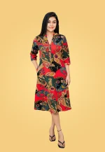 Breeze Aline Linen Midi Dress Red - Image 4