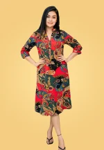 Breeze Aline Linen Midi Dress Red - Image 3