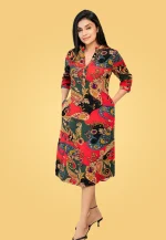 Breeze Aline Linen Midi Dress Red - Image 2