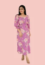 Dellze Off Shoulder Linen Maxi Dress Purple - Image 5