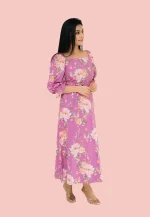 Dellze Off Shoulder Linen Maxi Dress Purple - Image 4