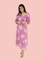 Dellze Off Shoulder Linen Maxi Dress Purple - Image 3