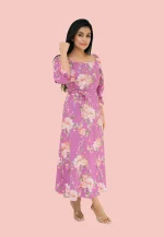 Dellze Off Shoulder Linen Maxi Dress Purple - Image 2