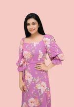 Dellze Off Shoulder Linen Maxi Dress Purple