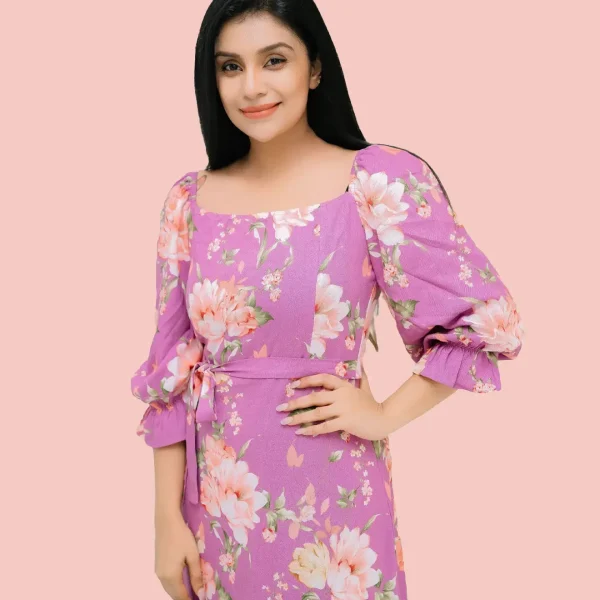 Dellze Off Shoulder Linen Maxi Dress Purple
