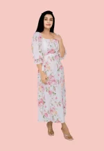 Dellze Off Shoulder Linen Maxi Dress White - Image 3