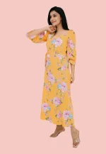 Dellze Off Shoulder Linen Maxi Dress Yellow - Image 3