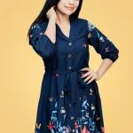 Devona Fly Border Midi Dress Blue