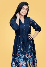 Devona Fly Border Midi Dress Blue