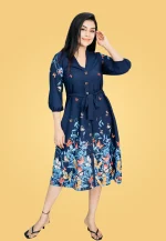 Devona Fly Border Midi Dress Blue - Image 4