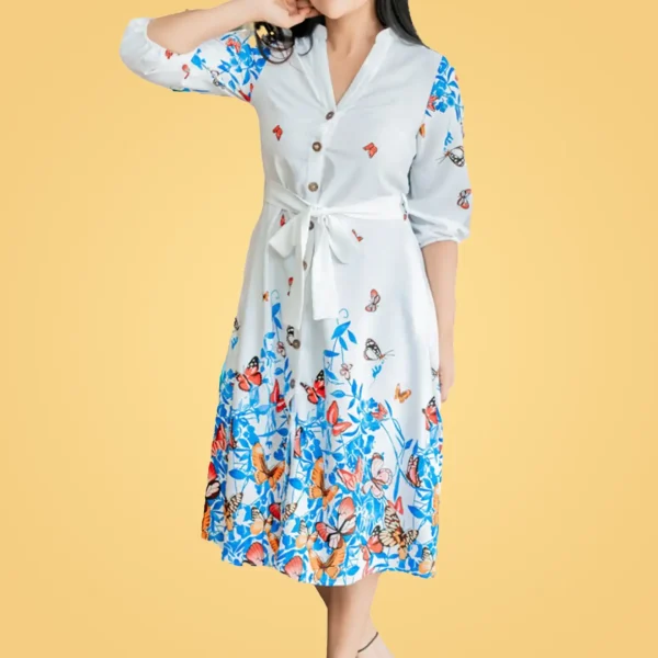 Devona Fly Border Midi Dress White