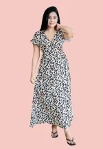 Evwing Leopard Maxi Wrap Dress White - Image 6