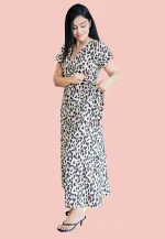 Evwing Leopard Maxi Wrap Dress White - Image 5