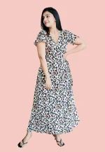 Evwing Leopard Maxi Wrap Dress White