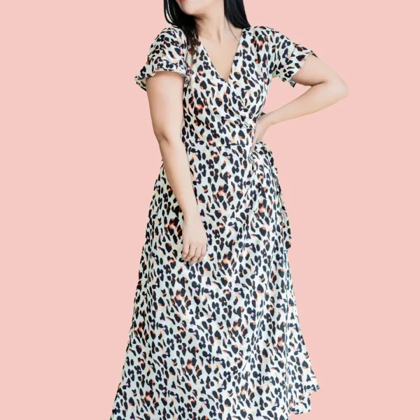 Evwing Leopard Maxi Wrap Dress White