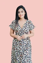 Evwing Leopard Maxi Wrap Dress White - Image 2