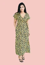 Evwing Leopard Maxi Wrap Dress Yellow - Image 6