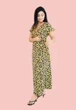 Evwing Leopard Maxi Wrap Dress Yellow - Image 5