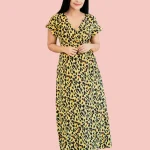 Evwing Leopard Maxi Wrap Dress Yellow