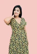 Evwing Leopard Maxi Wrap Dress Yellow - Image 4