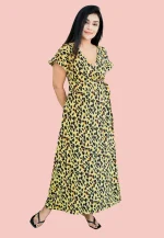 Evwing Leopard Maxi Wrap Dress Yellow - Image 2