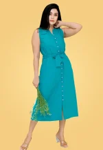 Koleeya Green Button Midi Dress - Image 2