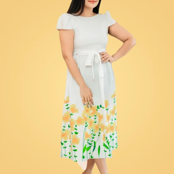 Limara Hem Border Sleeve Midi Dress