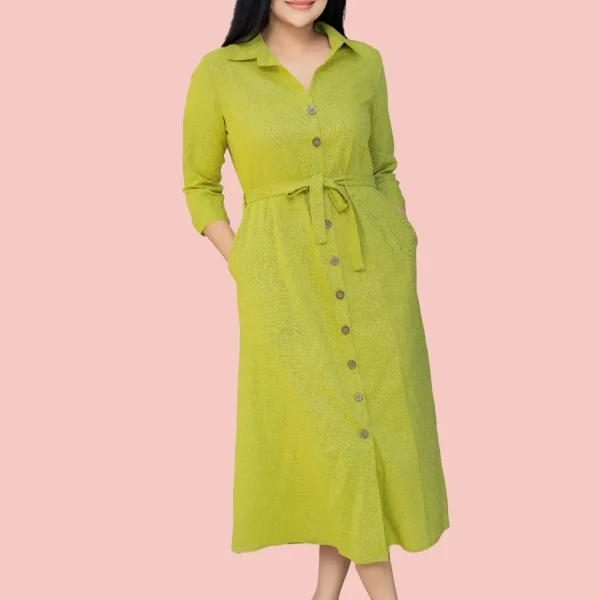Loony Apple Green Button Dress