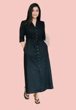 Lore Black Full Button Maxi Dress - Image 4