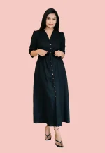 Lore Black Full Button Maxi Dress - Image 3