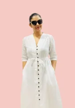 Lore White Full Button Maxi Dress
