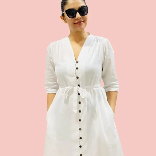 Lore White Full Button Maxi Dress