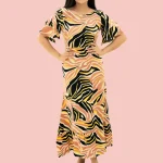 Movo Waves Double Sleeve Maxi Dress Brown