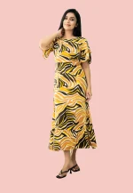 Movo Waves Double Sleeve Maxi Dress Yellow