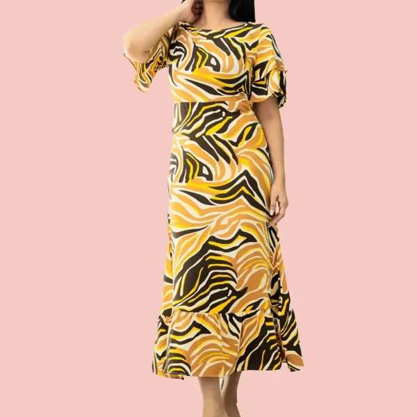 Movo Waves Double Sleeve Maxi Dress Yellow