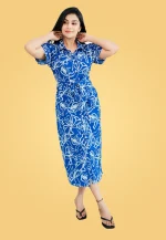 Verona Gathered Midi Dress Blue - Image 4