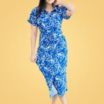 Verona Gathered Midi Dress Blue