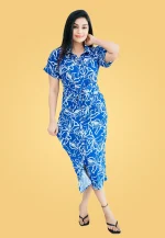 Verona Gathered Midi Dress Blue