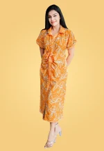 Verona Gathered Midi Dress Orange - Image 5