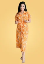 Verona Gathered Midi Dress Orange - Image 4