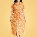 Verona Gathered Midi Dress Orange