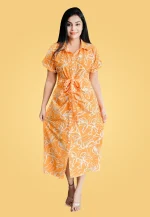 Verona Gathered Midi Dress Orange