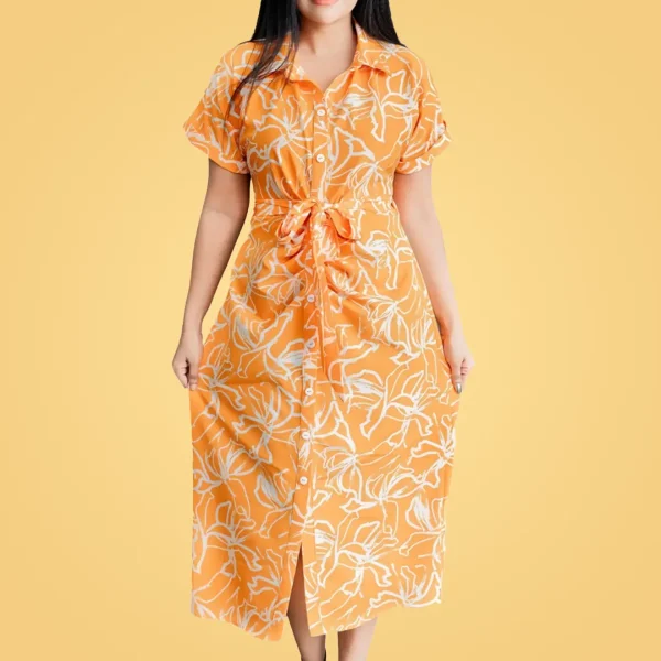 Verona Gathered Midi Dress Orange