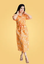 Verona Gathered Midi Dress Orange - Image 3
