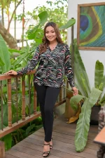 3/4 Sleeve Collar Shirt Blouse - Image 2