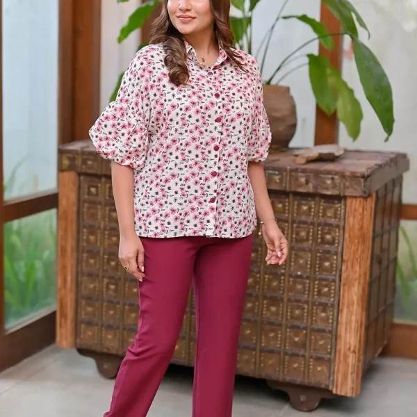 Floral Print Puff-Sleeve Blouse
